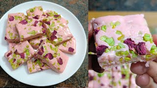 Instant 15 min Gulab Burfi Recipe| गुलाब की बर्फी | Rose Burfi | Milk powder burfi|Burfi Recipe