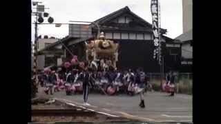 1992 平成4年 魚吹八幡神社秋祭り（宵宮） エンエンヤでJR踏切を渡る 福井屋台