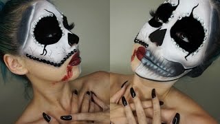 LA CALAVERA ♡ GLAMOROUS HALF SKULL HALLOWEEN MAKEUP | With Blood and Rhinestones