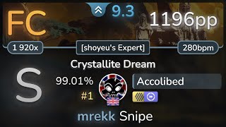 9.3⭐ Accolibed | Vulpecula - Crystallite Dream [shoyeu's Expert] +HDDT 99.01% FC #1 | 1196pp - osu!