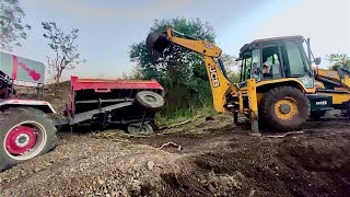 ट्रॅक्टर कि ट्रोली पलटी हो कर गिर गयी 😨🤯 || JCB vs Tractor 🚜