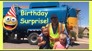 Boy's Trash Can Birthday Surprise | Garbage Truck Video