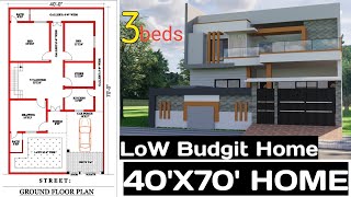 3D Home Design Plan (40X70 feet)   And (12X21 Meter) Home Plan With Ground Floor 3 beds