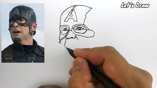 ONE LINE DRAW , how to draw captain america with one line