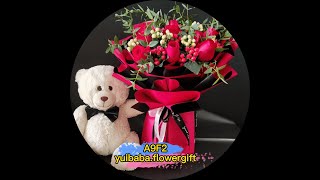 A9F2~鮮花9支紅玫瑰花束~烏紅兩面色紙包裝~yuibaba.flowergift