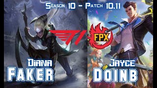 T1 Faker Diana vs FPX Doinb JAYCE Mid - Patch 10.11 KR Ranked