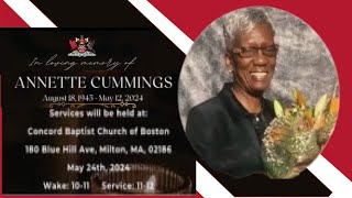 In Loving Memory of Annette Cummings May 24 2024 Concord Baptist Church 180 Blue Hill Ave, Milton MA