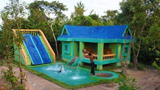 186 Day Of Build water well, Two Story House Villa,Water Slide & Underground Swimming Pool In Forest