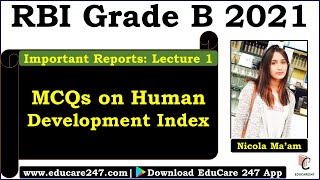 MCQs on Human Development Index | Important Reports: Lecture 1 | RBI Grade B 2021