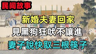 民間故事合集：新婚夫妻回家，見黑狗狂吠不讓進，妻子說快取三根筷子