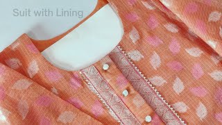 How to Make Open Placket Kurti Front Neck Design in Lining Suit