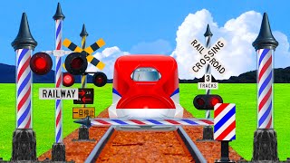 【踏切アニメ】サインポールなふみきりカンカン♪＼くるくる／ Barber pole! Imaginary railroad crossings and trains!