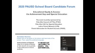 2020 PAUSD School Board Candidate Forum on Educational Equity & Access