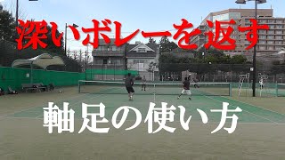 テニス 深いボレーを返す、軸足の使い方