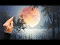 Acrylic Landscape Painting - Full Moon / Easy Art / Drawing Lessons / Satisfying Relaxing / Акрил.