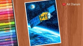 Oil Pastel Drawing for Beginners / Satellite Space Scenery Drawing - Step by step
