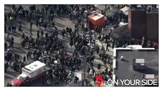 2 shot during Philadelphia Eagles Super Bowl parade celebration