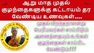 ஆறு மாத முதல் குழந்தைகளுக்கு கட்டாயம் தர வேண்டிய உணவுகள்.. Food for baby from month 6 onwards!