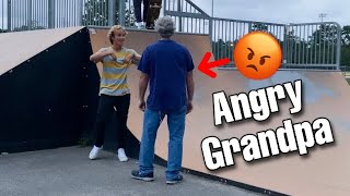 ANGRY GRANDPA TRIES TO FIGHT KIDS AT SKATEPARK!