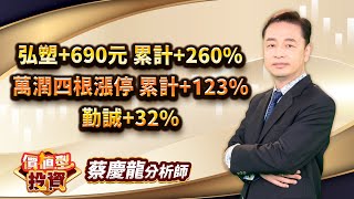 中視【價值型投資】20240815 #蔡慶龍：弘塑+690元 累計+260% 萬潤四根漲停 累計+123% 勤誠+32% #中視 #中視新聞 #蔡慶龍 #價值型投資 #摩爾證券投顧