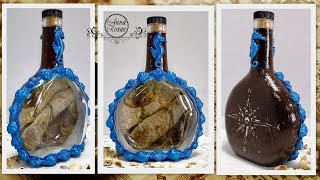 DIY🍾ДЕКОР БУТЫЛКИ ТРАФАРЕТ🍾Обратный декупаж🍾Ракушки из глины🍾