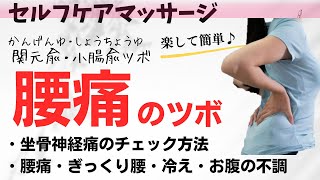 【腰痛のツボ】関元兪（かんげんゆ）小腸兪（しょうちょうゆ）を紹介・腰痛・つらい腰の痛み・ツボを知ることでぎっくり腰や坐骨神経痛などの痛みも未然に予防。簡単にできるセルフケアを紹介