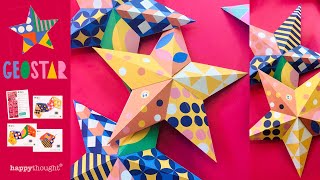 Make a Geometric 3D paper star decoration. DIY festive tutorial + printable template • Happythought