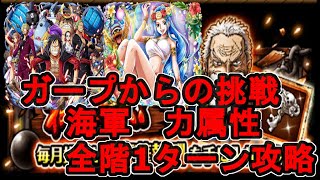 【トレクル】ガープからの挑戦！海軍/力属性(水着ビビ×ルフィ＆麦わらの一味)/全階1ターン攻略/Garp Challenge 【OPTC】【ONEPIECE TREASURECRUISE】