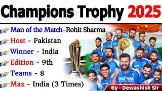 ICC Champions Trophy 2025 | Champions Trophy 2025 | Sports Current Affairs 2025 #rohitsharma #kohli