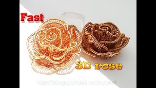 3D rose from copper wire - Flower jewelry - Fast version 358