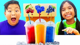 Alex and Wendy Pretend Play Funny Stories About Selling Snow Cone Fruit Treats | Toys for Children