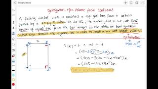 Optimization in Calculus: Maximum Volume of a Box from Cardboard