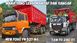 Mantap!!! Raungan Mesin FAW FD 280 \u0026 New FUSO FN 527 MS Saat Nanjak Muatan Koral 40 Ton