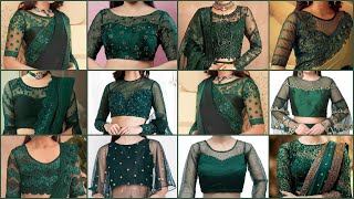 Latest Dark Green Net Blouse Designs 2024 | 🟩Green Net Blouse Neck Designs | Net Blouse Designs