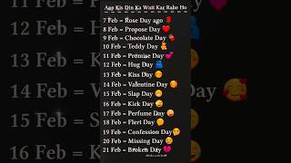 Rose Day | Propose Day | Chocolate Day | Teddy Day | Promise Day | Hug Day | Kiss Day |Valentine Day