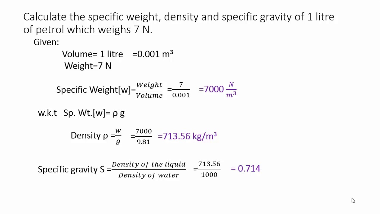 Simple Problems On Density, Specific Weight, Specific Gravity | Fluid ...