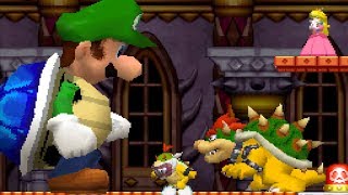 New Super Mario Bros DS - All Castle Bosses with Giant Blue Shell Luigi