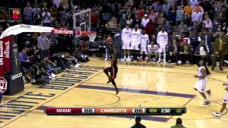 Beautiful LeBron football pass to Dwyane Wade after Bosh block vs Charlotte Bobcats 12.28.11 (HD)