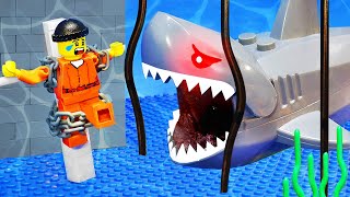 LEGO CRAZY SHARK ATTACK UNDERWATER! Prisoner Escapes From Jaw and Jail | LEGO Land