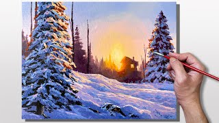 Acrylic Painting Winter Sunrise Landscape