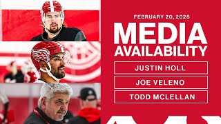 Justin Holl, Joe Veleno, Todd McLellan Practice Media Availability | Feb. 20, 2025