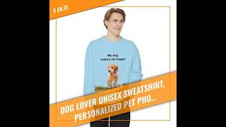 Dog Lover Unisex Sweatshirt, Personalized Pet Photo Jumper, Cute Animal Print Crewneck Pullover, ...