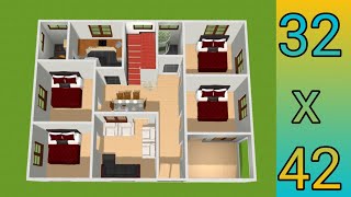 32x42 SMALL HOUSE DESIGN || 32x42 SMALL HOUSE PLAN 4 BEDROOM || 32x42 GHAR KA NAKSHA