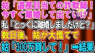 【スカッとする話】姑「財産狙いの詐欺師は出て行け」私「もう家出ましたけど？」→義実家から遺産目当てと罵られ離婚した私→数日後、義母が大慌てで「300万円貸して！」→結果【修羅場】