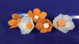 Art an the Carrot And Turnip Flower Carving,Easy to make Flower