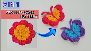 TRANSFORMATION OF CROCHET FLOWERS INTO BUTTERFLIES,BUNGA RAJUT JADI KUPU KUPU RAJUT,DIY ,TUTORIAL