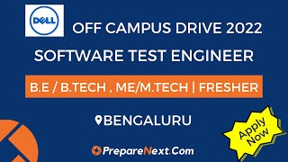 Dell Off Campus Drive 2022 | Software Test Engineer | IT Job | Engineering Job | Bangalore