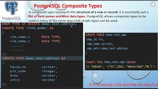PostgreSQL Composite Types best Explanation | PostgreSQL our data type | Composite Types uses#VD52