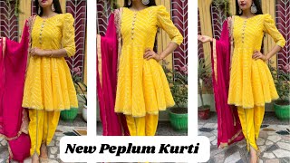 Designer Peplum Kurti Cutting and Stitching/ Sharara Kurti cutting & stitching/DIY kurti