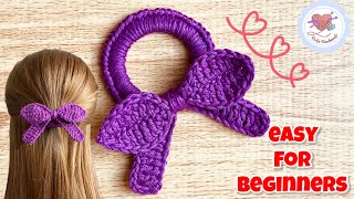 YOU WILL LOVE IT‼️ Super Easy Crochet  Bow Hair Tie / Crochet Tutorial  โบว์มัดผมโครเชต์